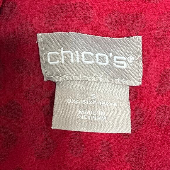 Chico’s Women Blouse Sz 3(16-18) Red/Black Chiffon Balloon Sleeves Holidays - Picture 7 of 10